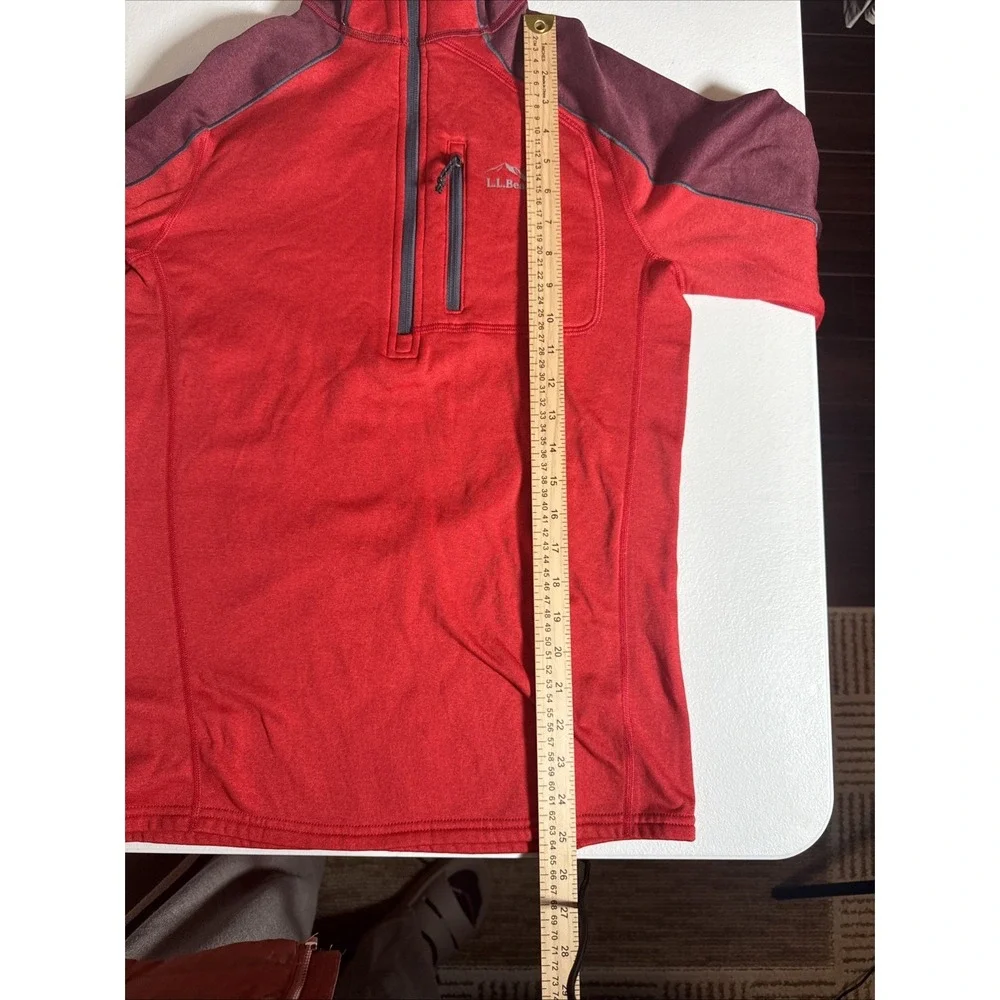 LL Bean Sweater Men Small Fitted Pullover Hike Active Half Zip Basic Red‎ Hooded